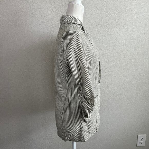 Max Studio Pinstripe Blazer Women's XS Linen Blend Oversized 3/4 Sleeve Ruched - Picture 6 of 8
